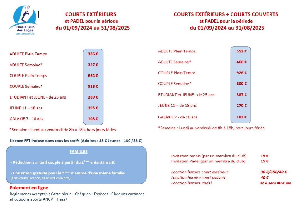 2025 COTISATIONS TARIFS